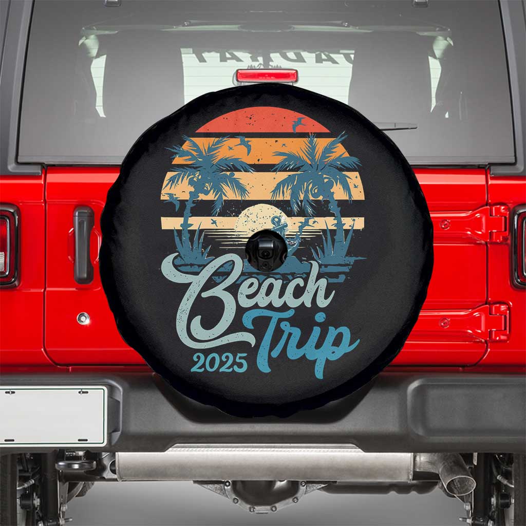 Beach Trip 2025 Spare Tire Cover Summer Vacation Vintage 70's Retro - Wonder Print Shop