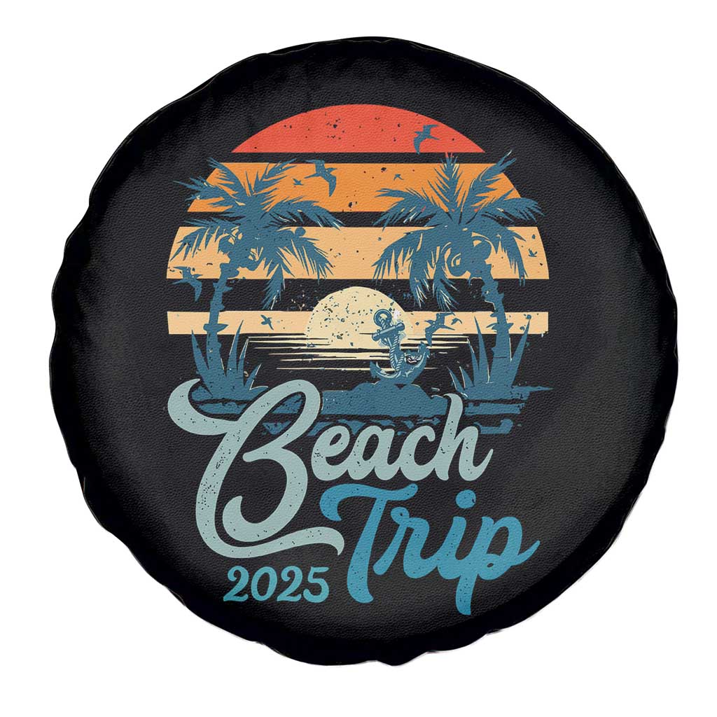 Beach Trip 2025 Spare Tire Cover Summer Vacation Vintage 70's Retro - Wonder Print Shop
