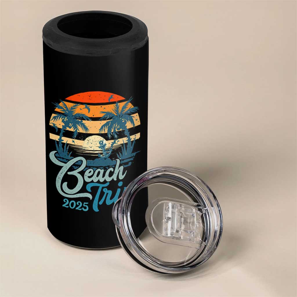 Beach Trip 2025 4 in 1 Can Cooler Tumbler Summer Vacation Vintage 70's Retro - Wonder Print Shop