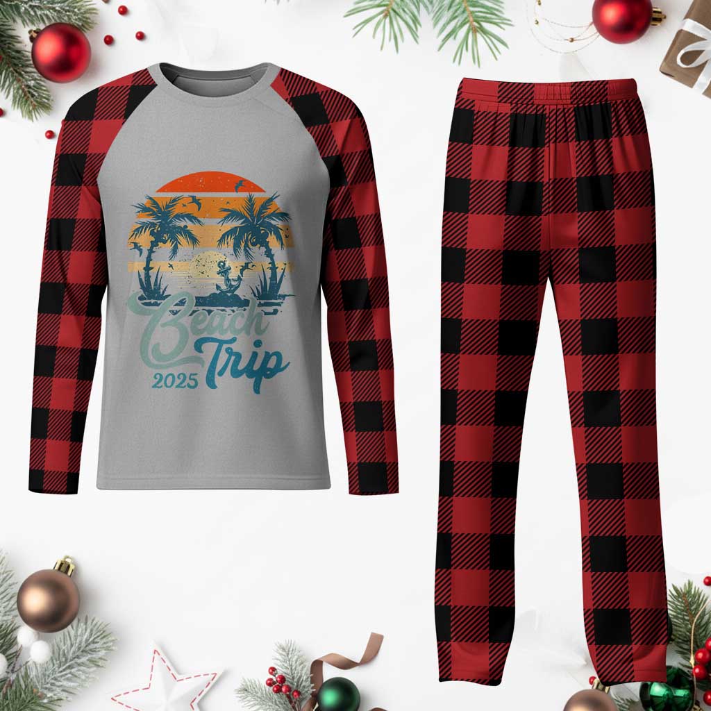 Beach Trip 2025 Plaid Pajama Set Summer Vacation Vintage 70's Retro - Wonder Print Shop