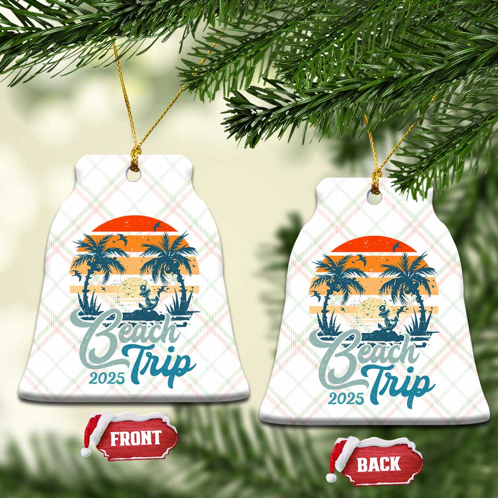 Beach Trip 2025 Ceramic Ornament Summer Vacation Vintage 70's Retro - Wonder Print Shop