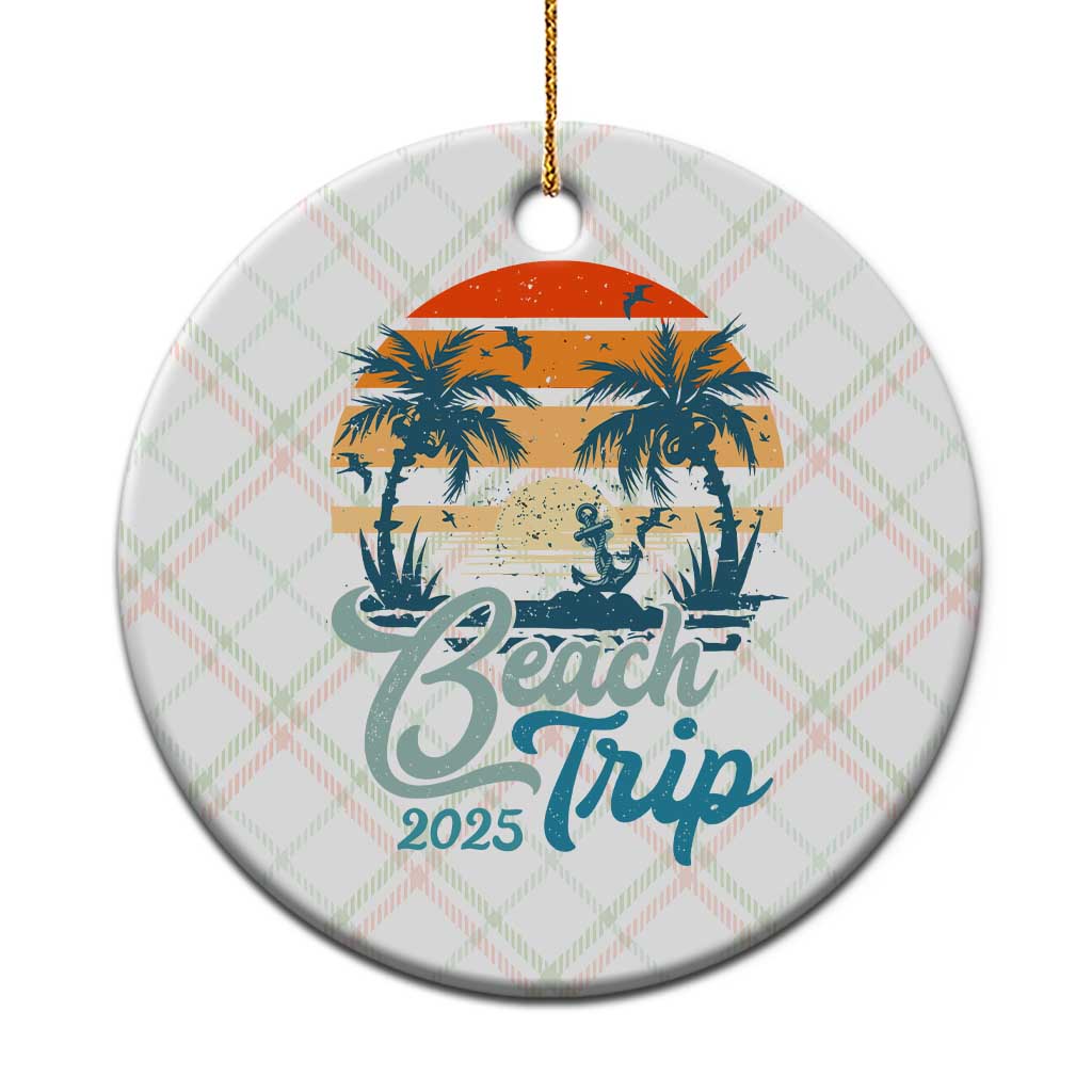 Beach Trip 2025 Ceramic Ornament Summer Vacation Vintage 70's Retro - Wonder Print Shop
