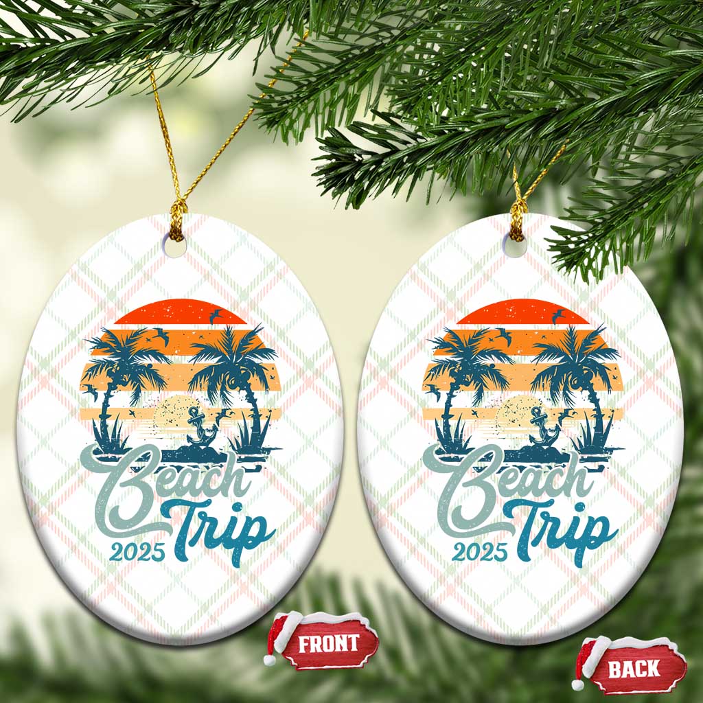 Beach Trip 2025 Ceramic Ornament Summer Vacation Vintage 70's Retro - Wonder Print Shop