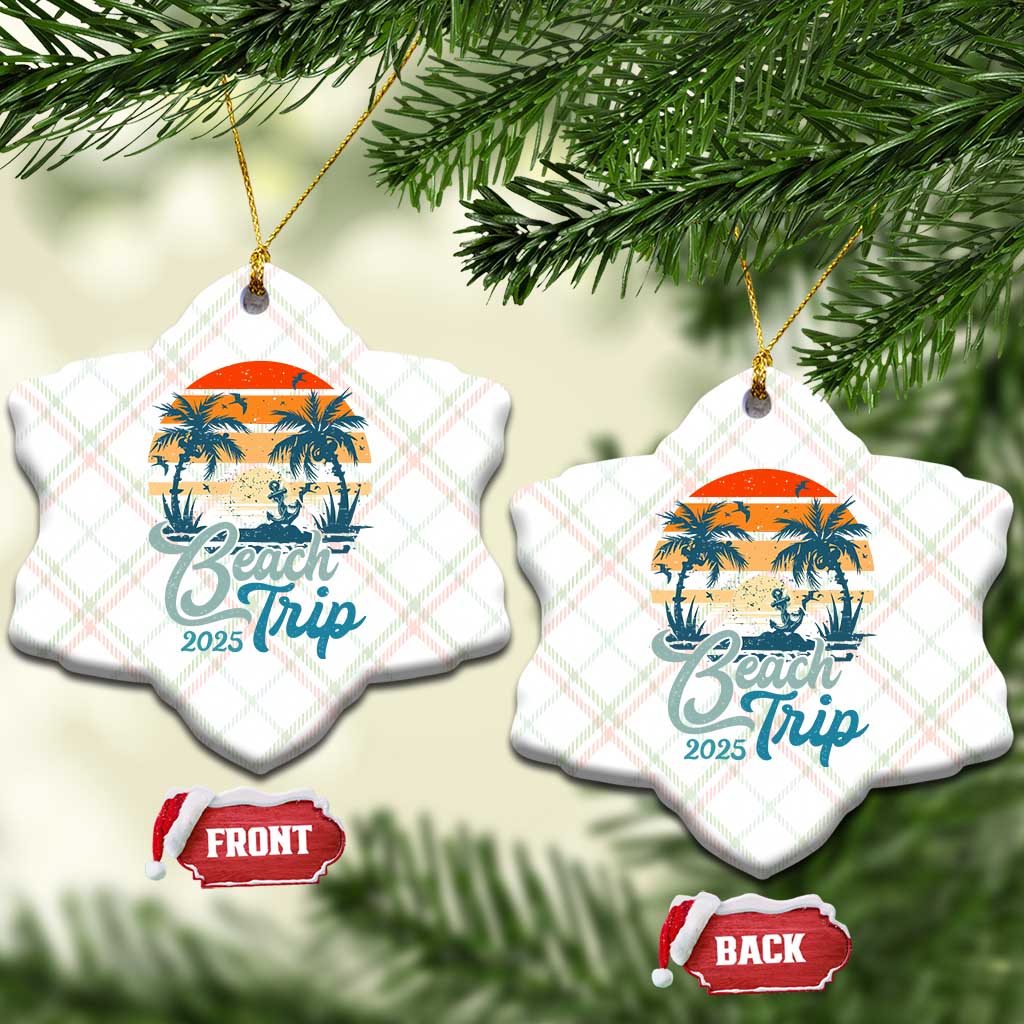 Beach Trip 2025 Ceramic Ornament Summer Vacation Vintage 70's Retro - Wonder Print Shop