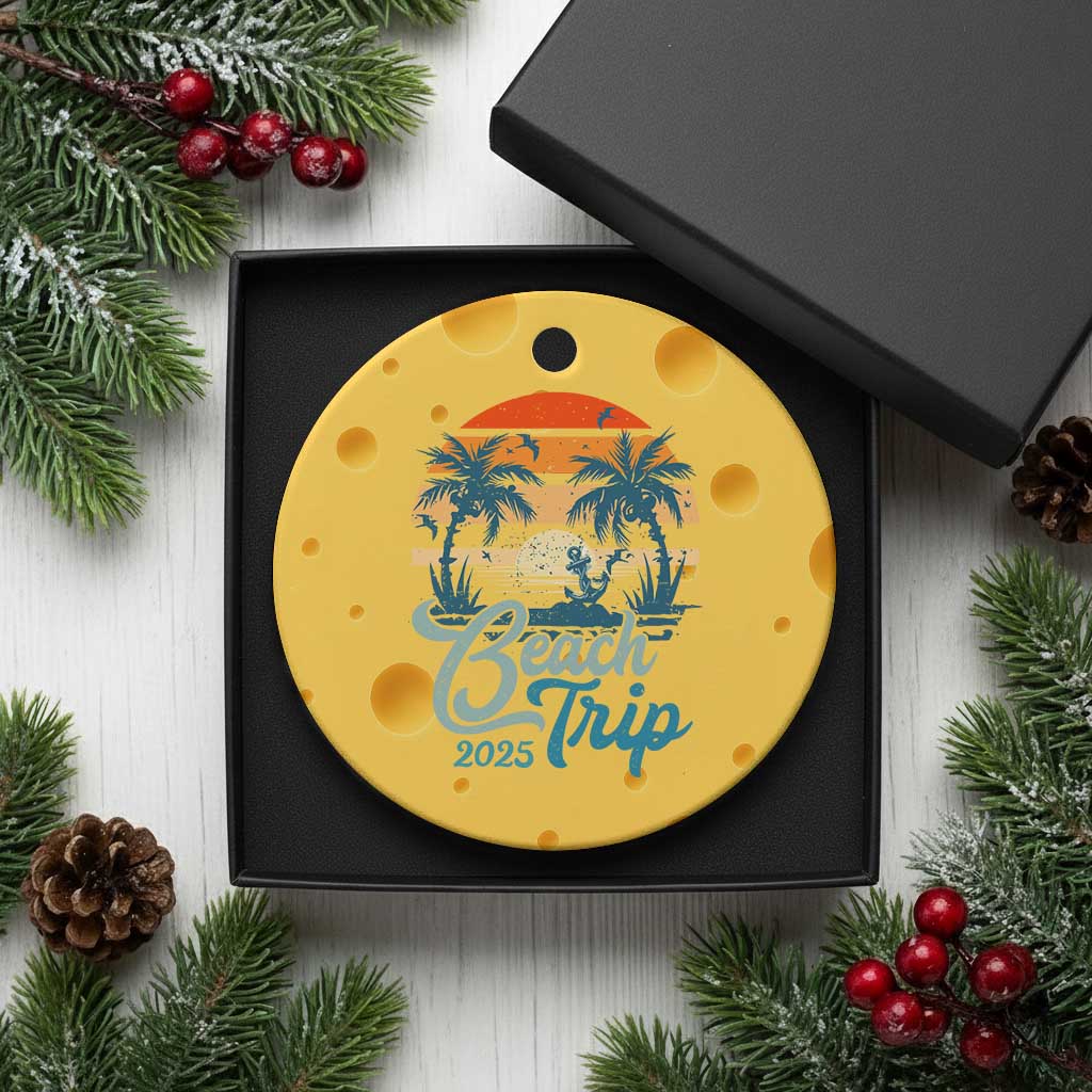 Beach Trip 2025 Ceramic Ornament Summer Vacation Vintage 70's Retro - Wonder Print Shop