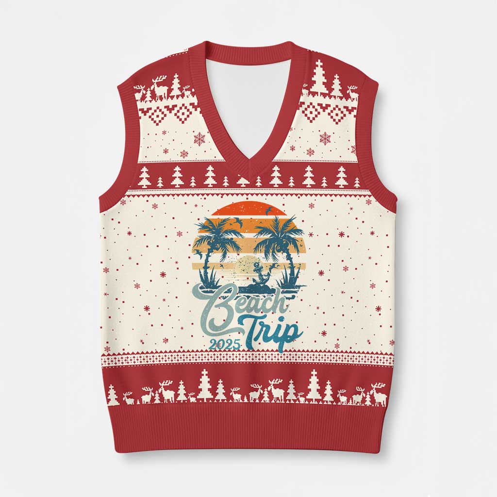 Beach Trip 2025 V-Neck Knit Sweater Vest Summer Vacation Vintage 70's Retro - Wonder Print Shop