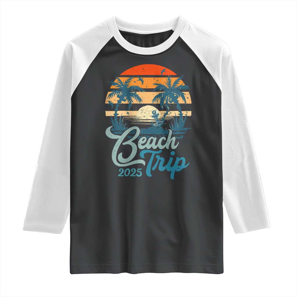 Beach Trip 2025 Raglan Shirt Summer Vacation Vintage 70's Retro - Wonder Print Shop