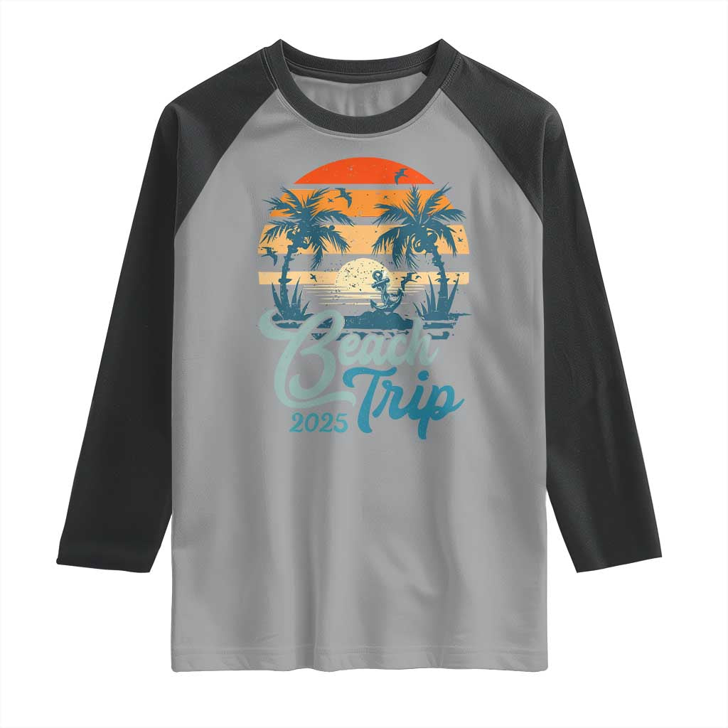 Beach Trip 2025 Raglan Shirt Summer Vacation Vintage 70's Retro - Wonder Print Shop
