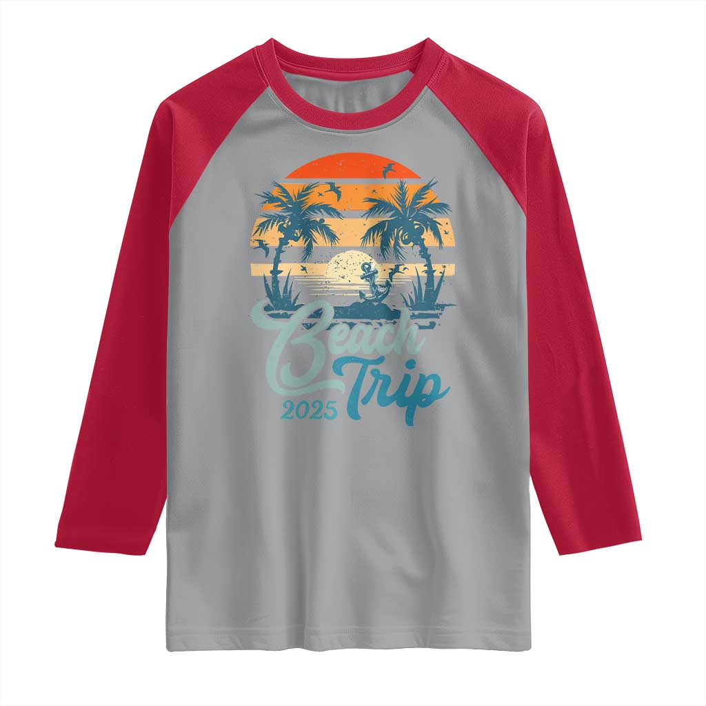 Beach Trip 2025 Raglan Shirt Summer Vacation Vintage 70's Retro - Wonder Print Shop