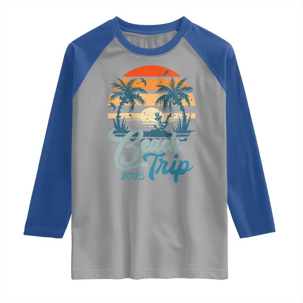 Beach Trip 2025 Raglan Shirt Summer Vacation Vintage 70's Retro - Wonder Print Shop