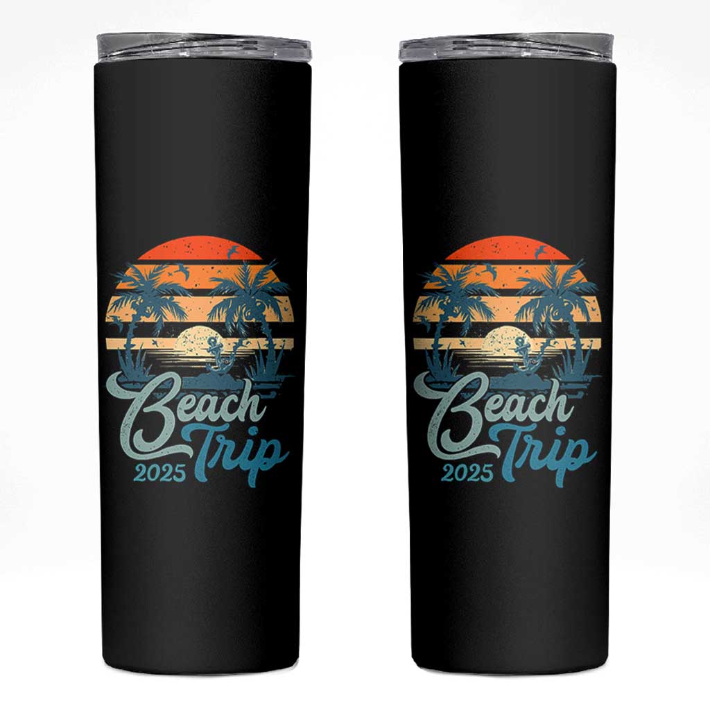 Beach Trip 2025 Skinny Tumbler Summer Vacation Vintage 70's Retro - Wonder Print Shop