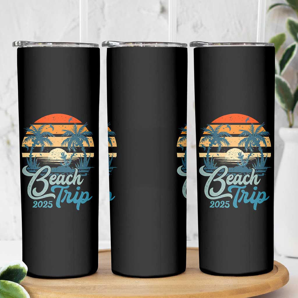 Beach Trip 2025 Skinny Tumbler Summer Vacation Vintage 70's Retro - Wonder Print Shop