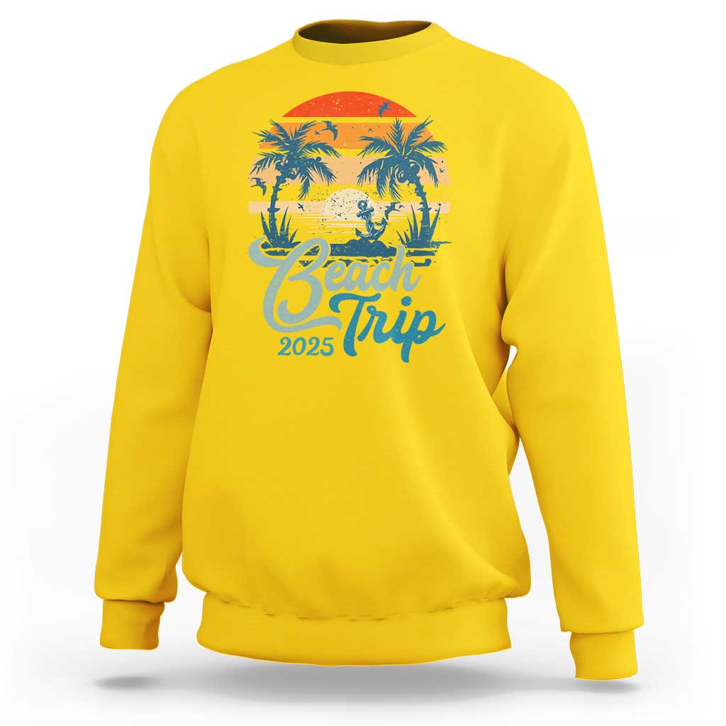 Beach Trip 2025 Sweatshirt Summer Vacation Vintage 70's Retro TS10