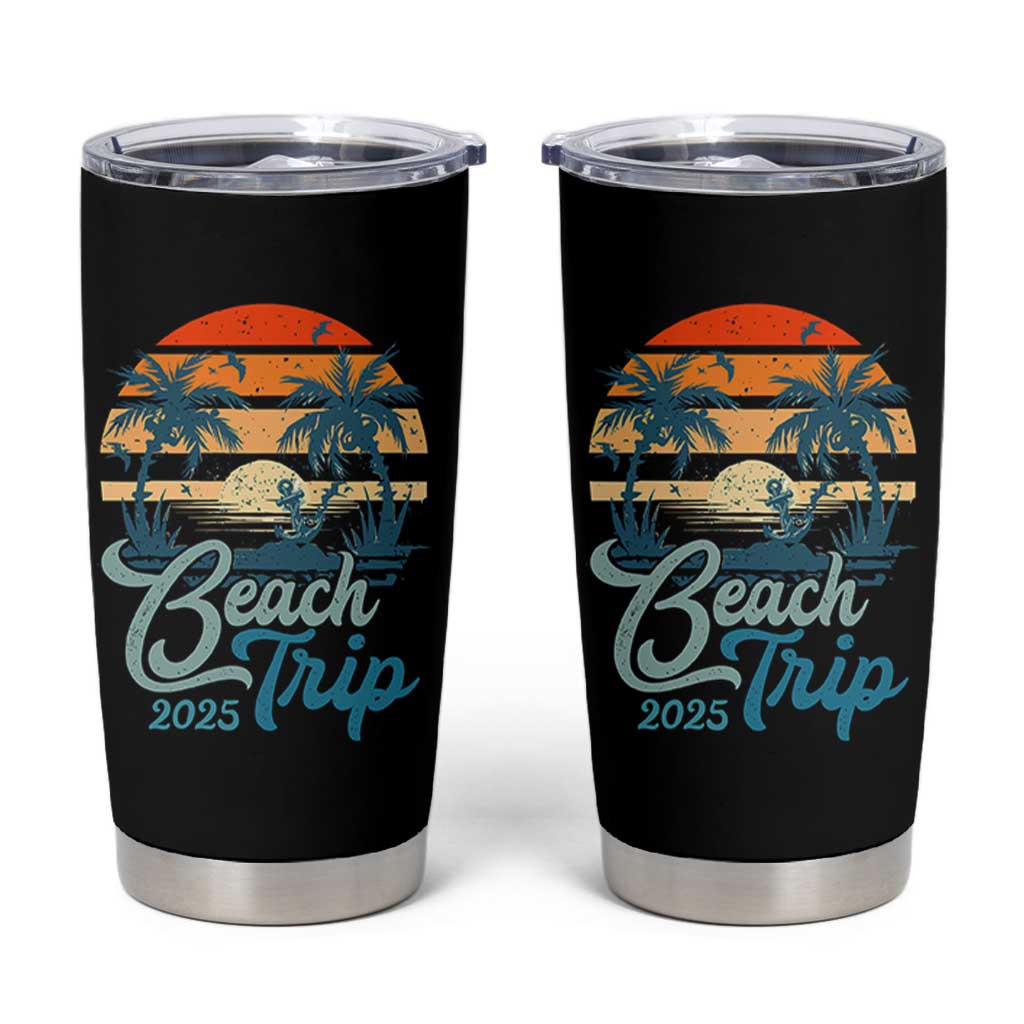 Beach Trip 2025 Tumbler Cup Summer Vacation Vintage 70's Retro - Wonder Print Shop