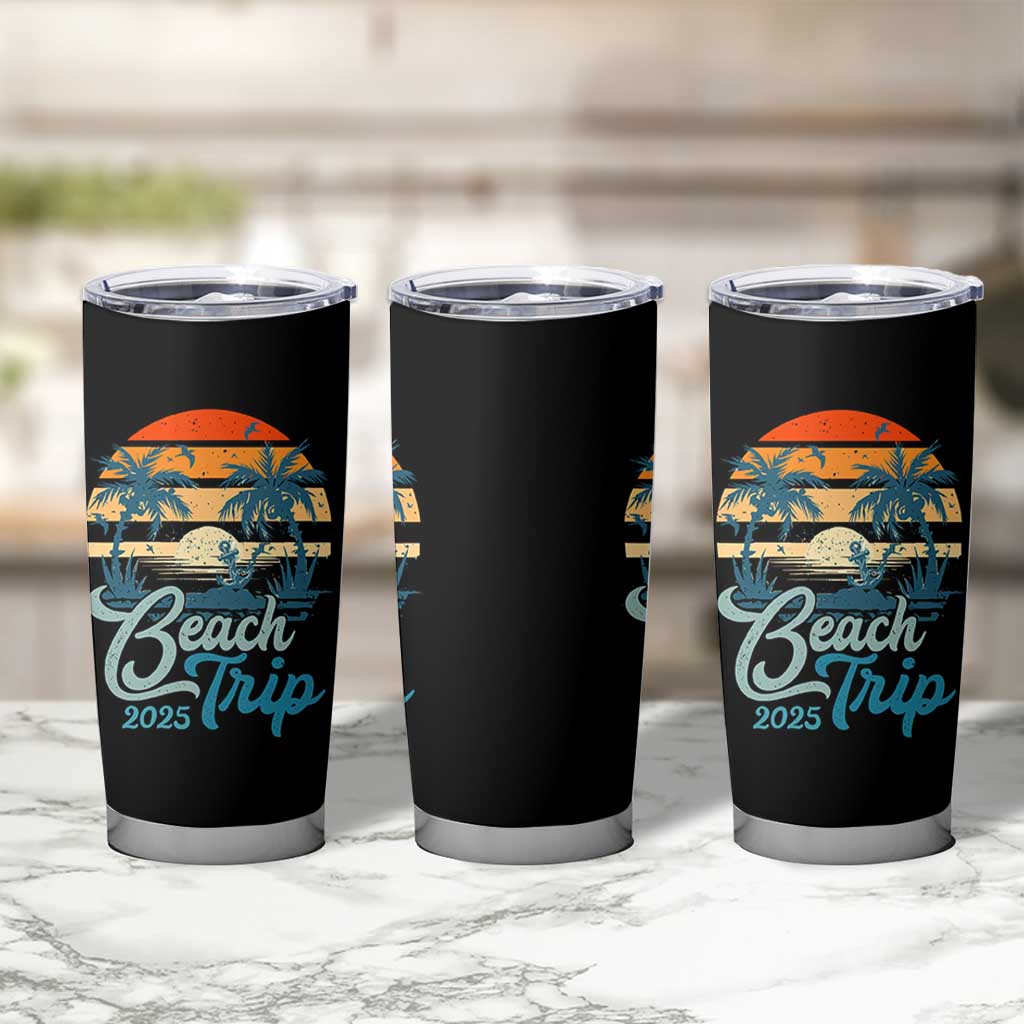 Beach Trip 2025 Tumbler Cup Summer Vacation Vintage 70's Retro - Wonder Print Shop