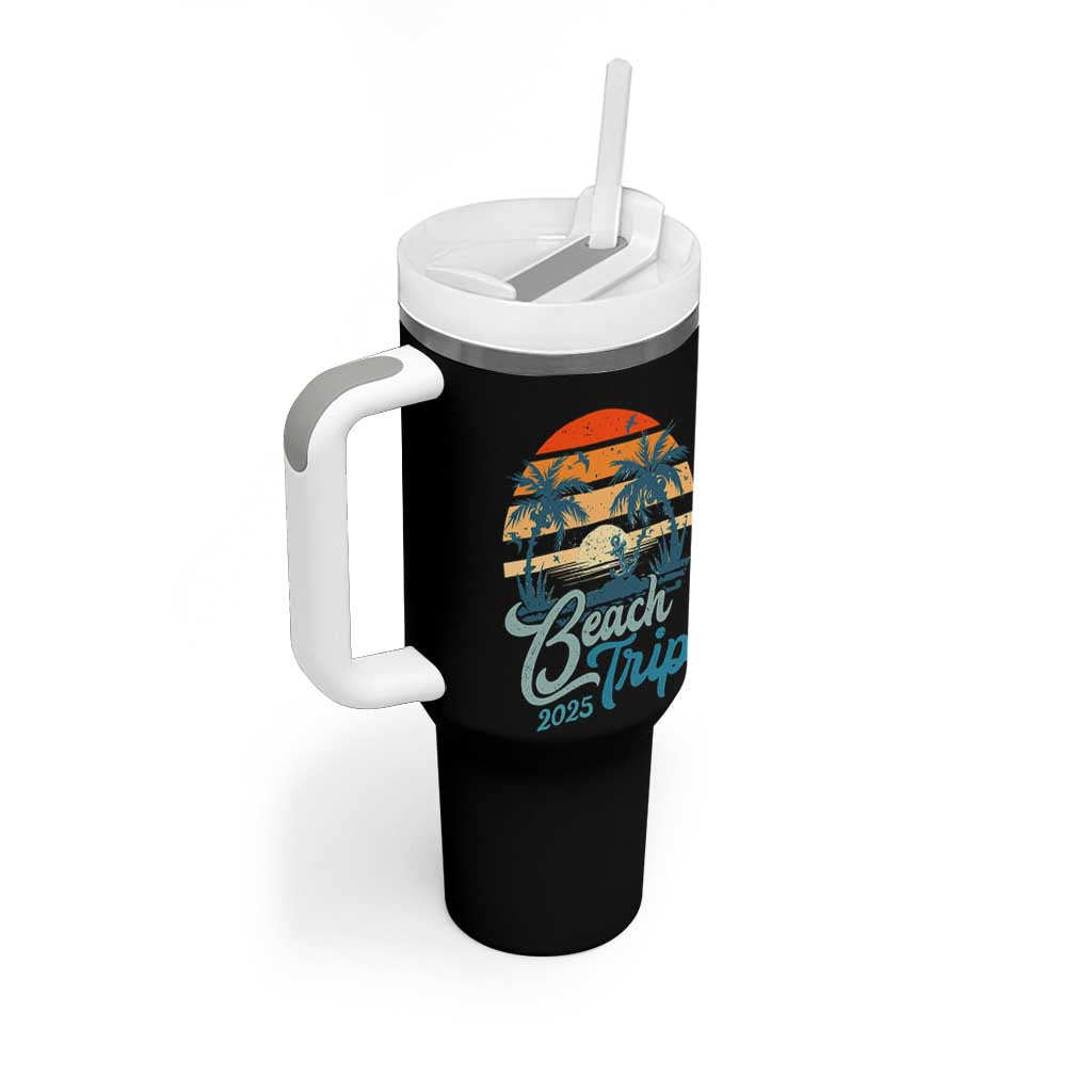Beach Trip 2025 Tumbler With Handle Summer Vacation Vintage 70's Retro - Wonder Print Shop