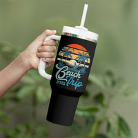 Beach Trip 2025 Tumbler With Handle Summer Vacation Vintage 70's Retro - Wonder Print Shop