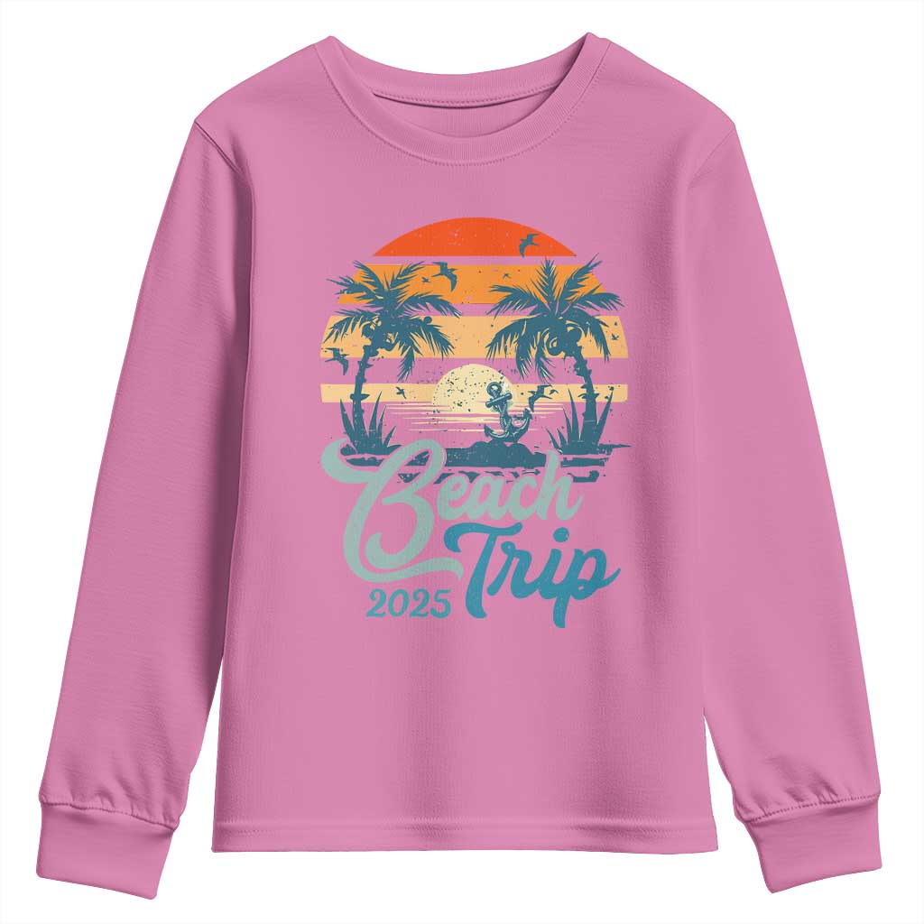 Beach Trip 2025 Youth Sweatshirt Summer Vacation Vintage 70's Retro TS10