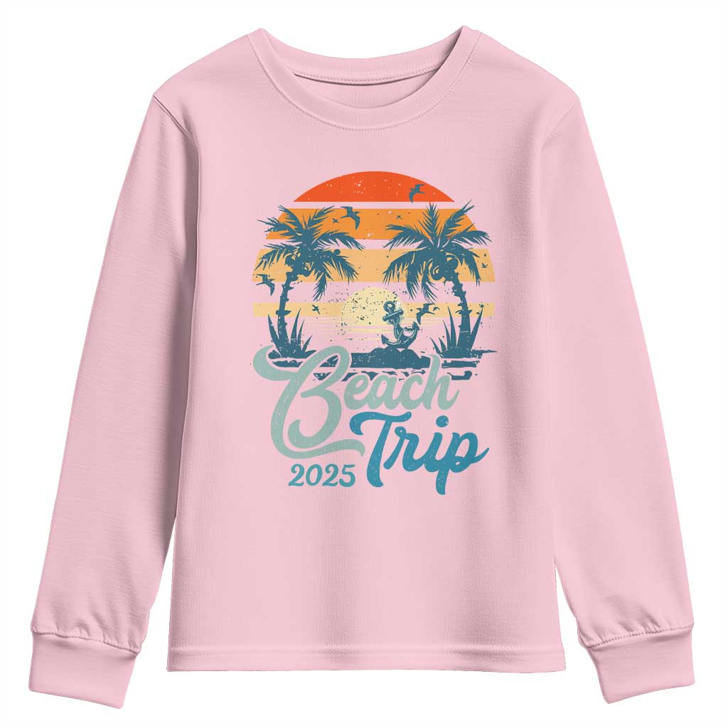 Beach Trip 2025 Youth Sweatshirt Summer Vacation Vintage 70's Retro TS10