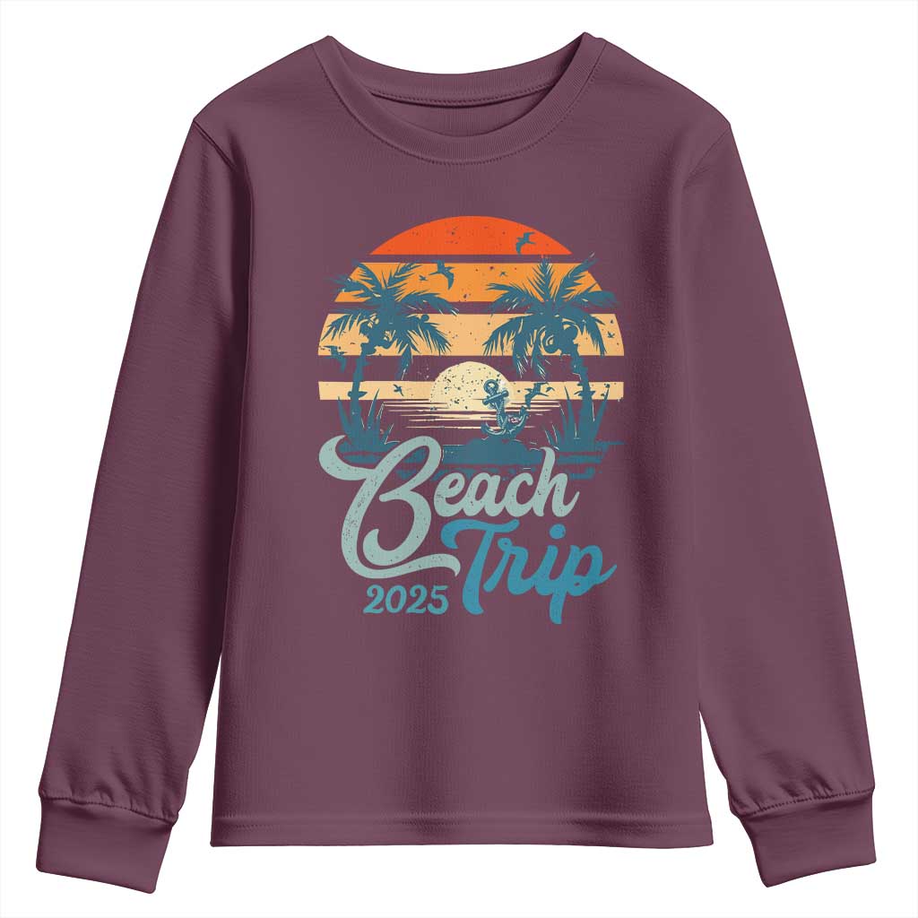 Beach Trip 2025 Youth Sweatshirt Summer Vacation Vintage 70's Retro TS10