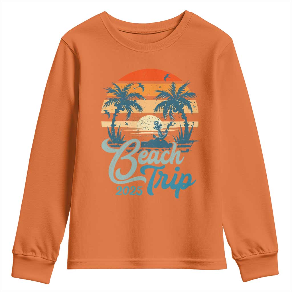 Beach Trip 2025 Youth Sweatshirt Summer Vacation Vintage 70's Retro TS10