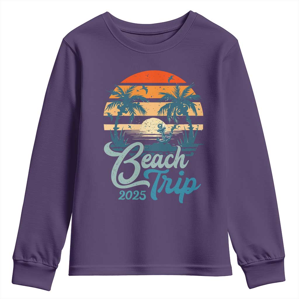 Beach Trip 2025 Youth Sweatshirt Summer Vacation Vintage 70's Retro TS10