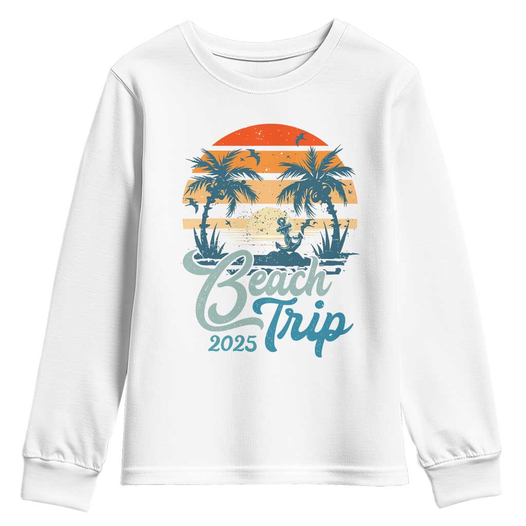 Beach Trip 2025 Youth Sweatshirt Summer Vacation Vintage 70's Retro TS10