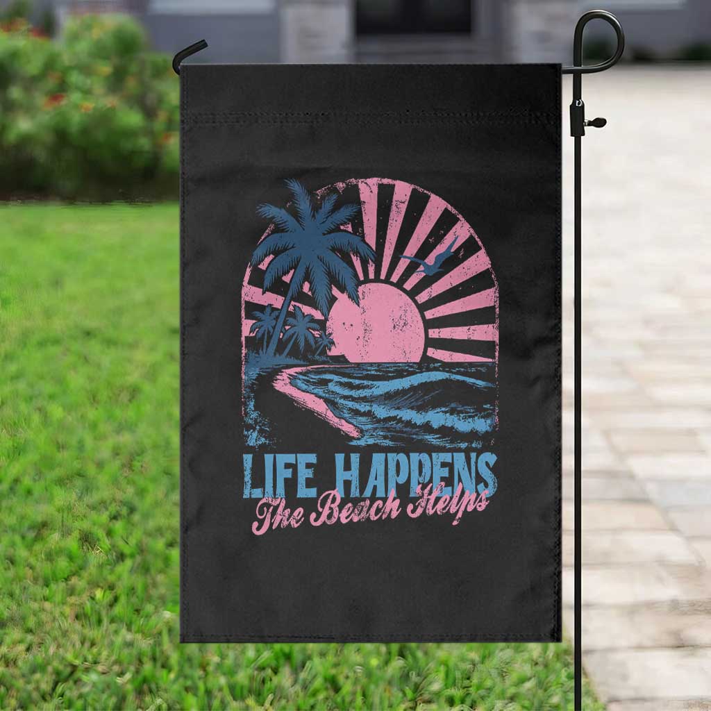 Life Happens The Beach Helps Garden Flag Retro Coastal Ocean Therapy Cute Summer Vibes - Wonder Print Shop