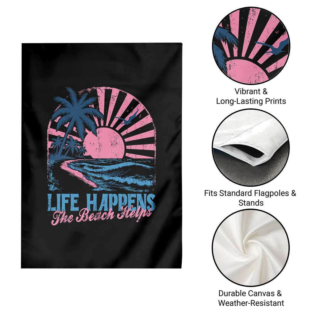 Life Happens The Beach Helps Garden Flag Retro Coastal Ocean Therapy Cute Summer Vibes - Wonder Print Shop
