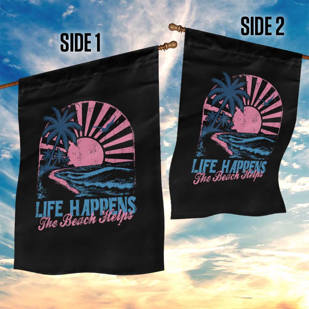 Life Happens The Beach Helps Garden Flag Retro Coastal Ocean Therapy Cute Summer Vibes - Wonder Print Shop