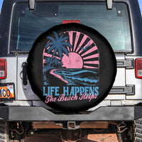 Life Happens The Beach Helps Spare Tire Cover Retro Coastal Ocean Therapy Cute Summer Vibes - Wonder Print Shop