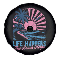Life Happens The Beach Helps Spare Tire Cover Retro Coastal Ocean Therapy Cute Summer Vibes - Wonder Print Shop