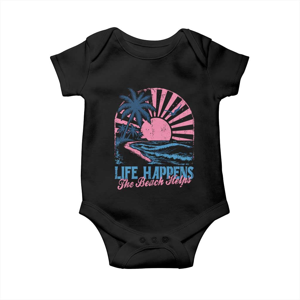 Life Happens The Beach Helps Baby Onesie Retro Coastal Ocean Therapy Cute Summer Vibes - Wonder Print Shop