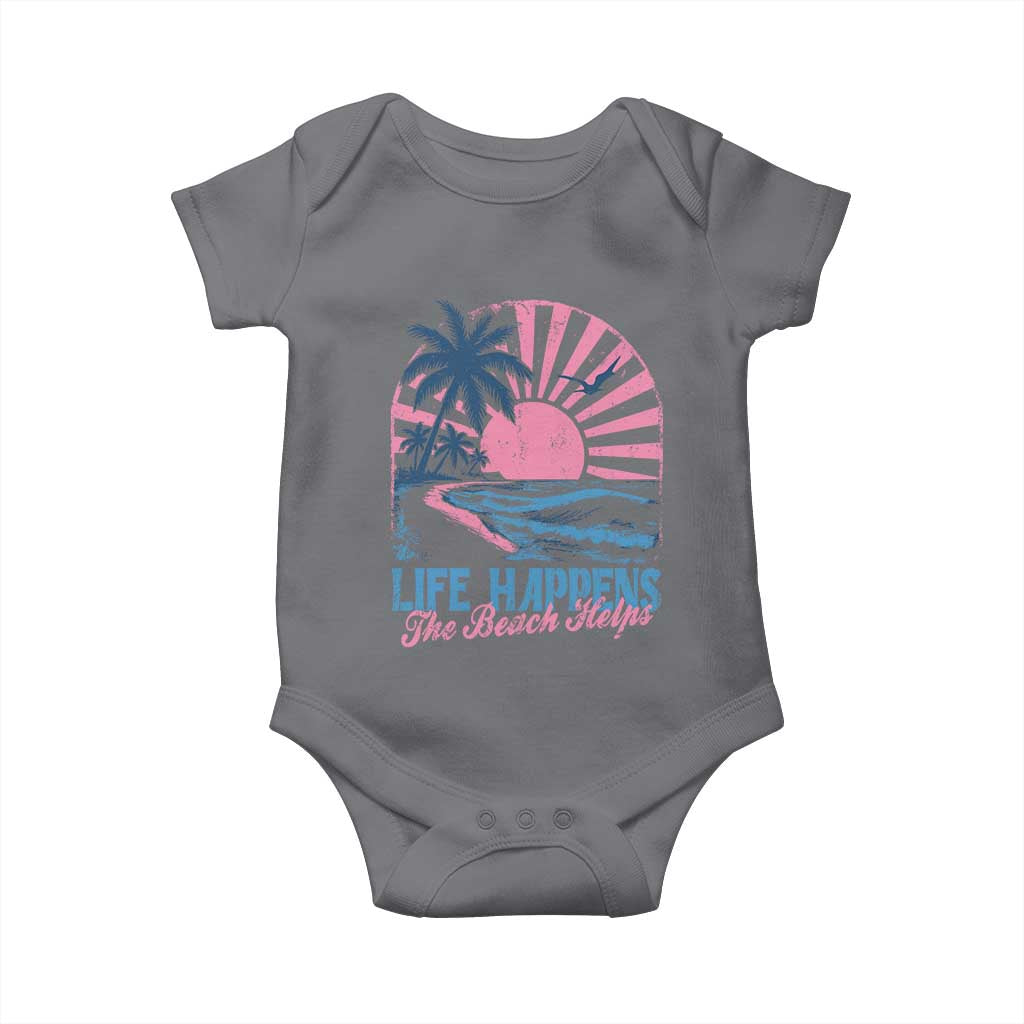 Life Happens The Beach Helps Baby Onesie Retro Coastal Ocean Therapy Cute Summer Vibes - Wonder Print Shop