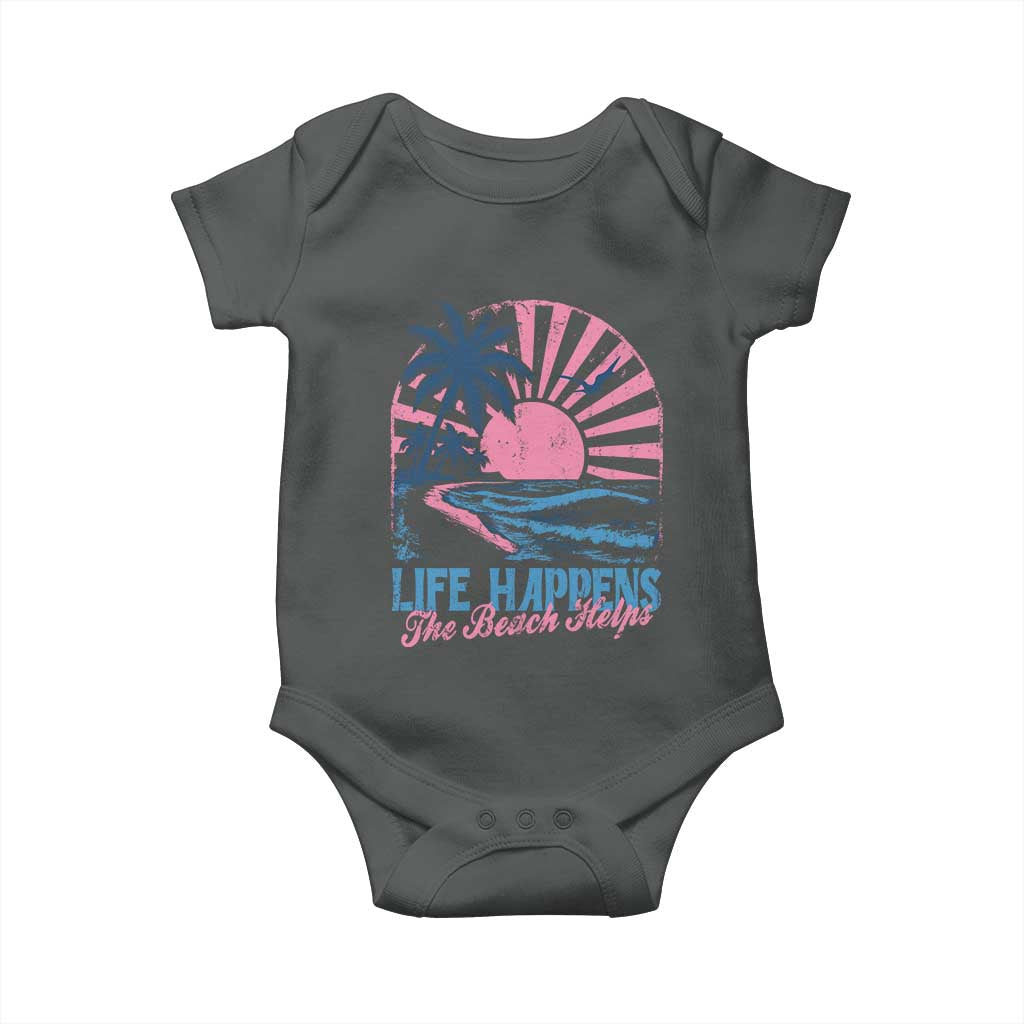 Life Happens The Beach Helps Baby Onesie Retro Coastal Ocean Therapy Cute Summer Vibes - Wonder Print Shop