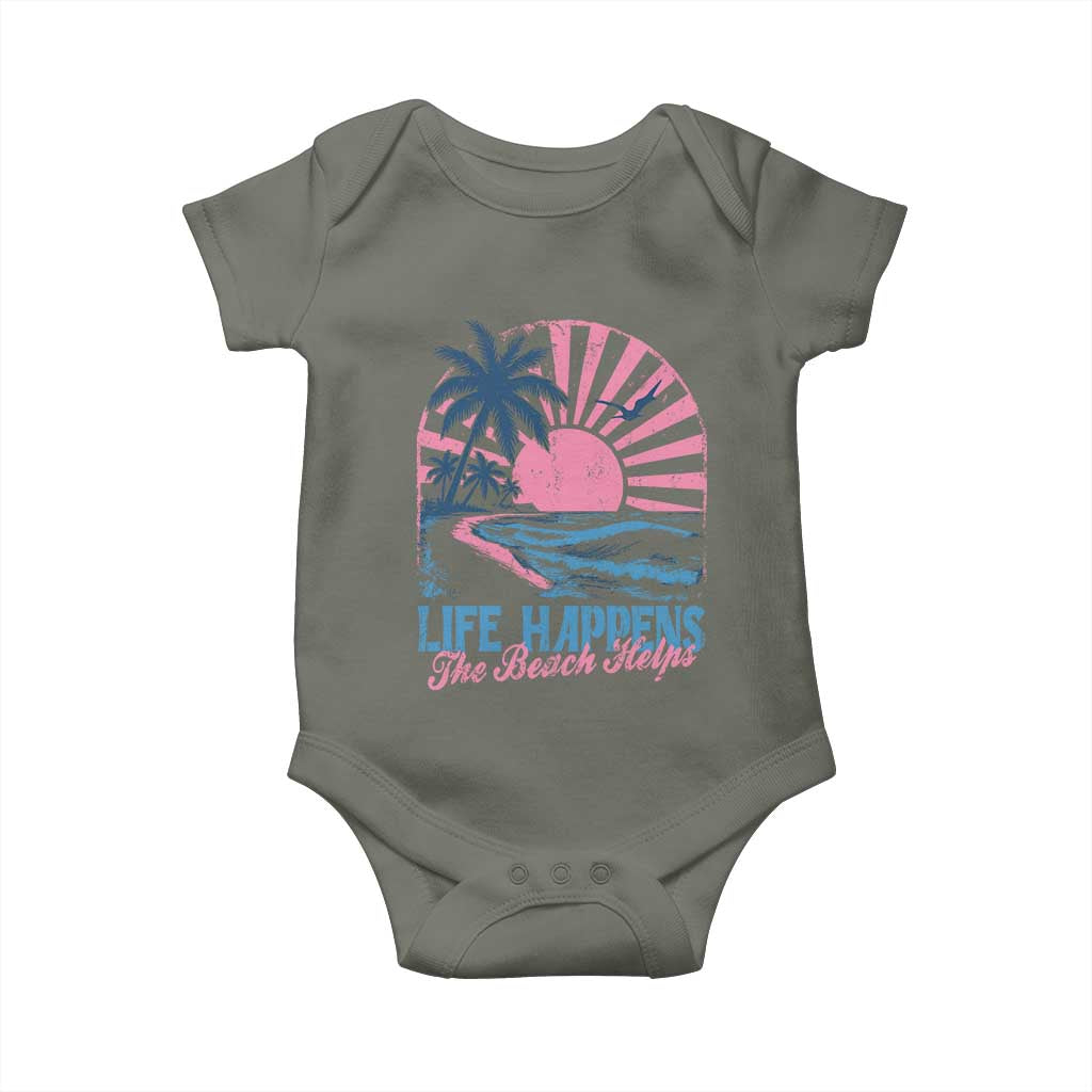 Life Happens The Beach Helps Baby Onesie Retro Coastal Ocean Therapy Cute Summer Vibes - Wonder Print Shop