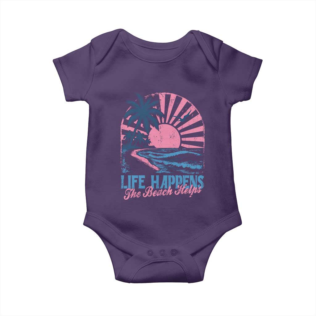 Life Happens The Beach Helps Baby Onesie Retro Coastal Ocean Therapy Cute Summer Vibes - Wonder Print Shop