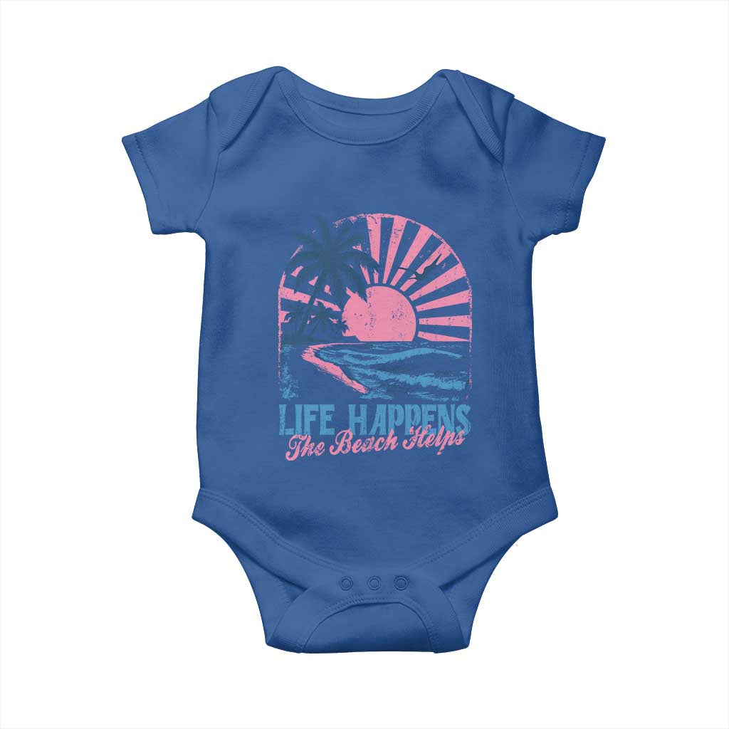 Life Happens The Beach Helps Baby Onesie Retro Coastal Ocean Therapy Cute Summer Vibes - Wonder Print Shop
