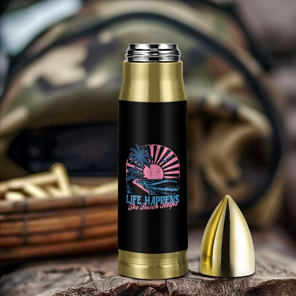 Life Happens The Beach Helps Bullet Tumbler Retro Coastal Ocean Therapy Cute Summer Vibes - Wonder Print Shop