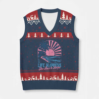 Life Happens The Beach Helps V-Neck Knit Sweater Vest Retro Coastal Ocean Therapy Cute Summer Vibes - Wonder Print Shop