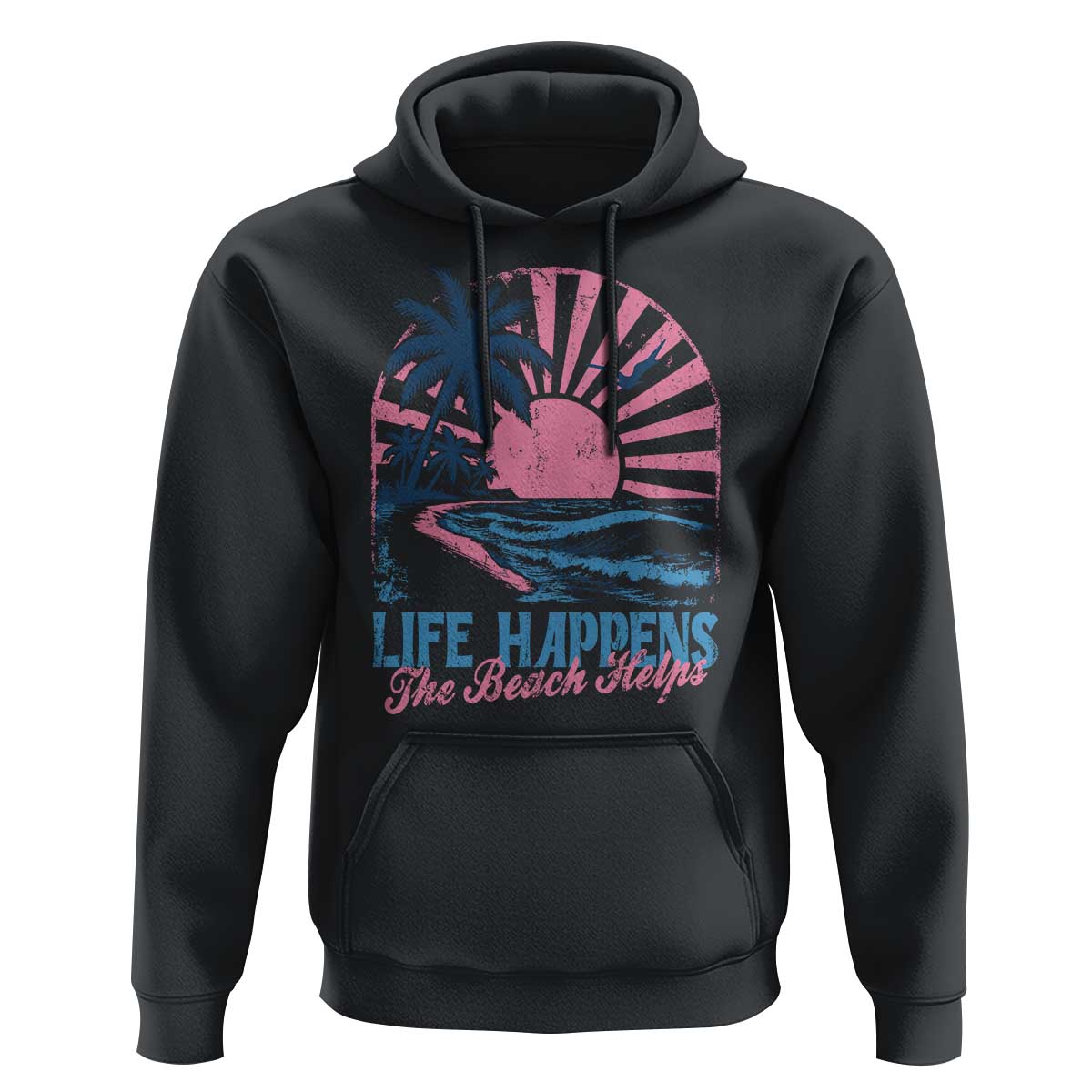 Life Happens The Beach Helps Hoodie Retro Coastal Ocean Therapy Cute Summer Vibes - Wonder Print Shop