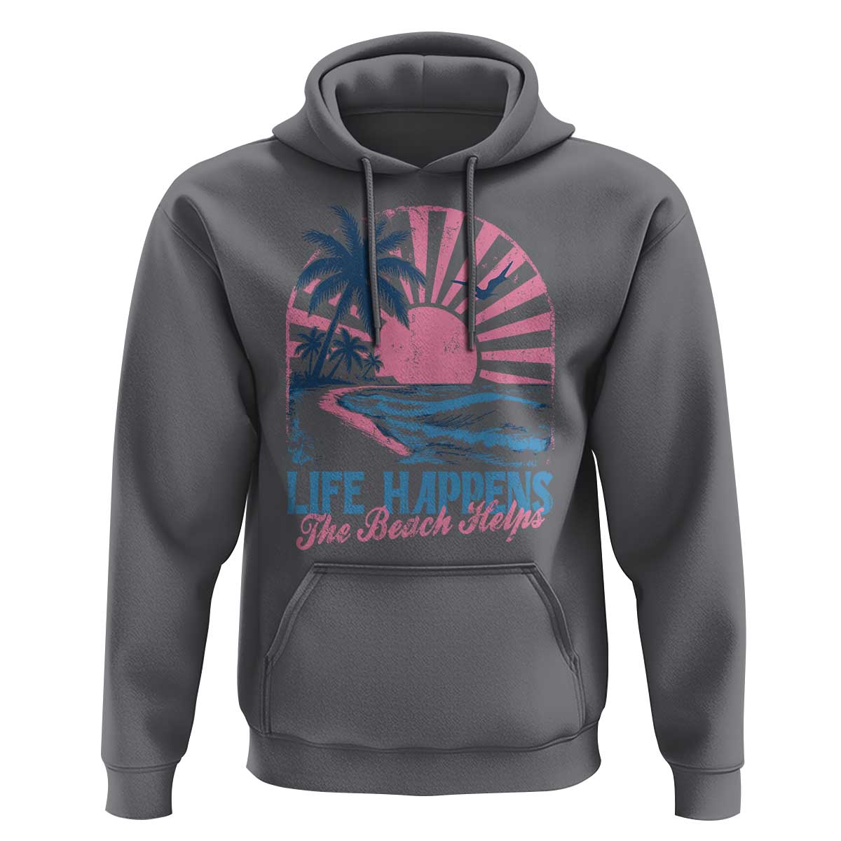 Life Happens The Beach Helps Hoodie Retro Coastal Ocean Therapy Cute Summer Vibes - Wonder Print Shop