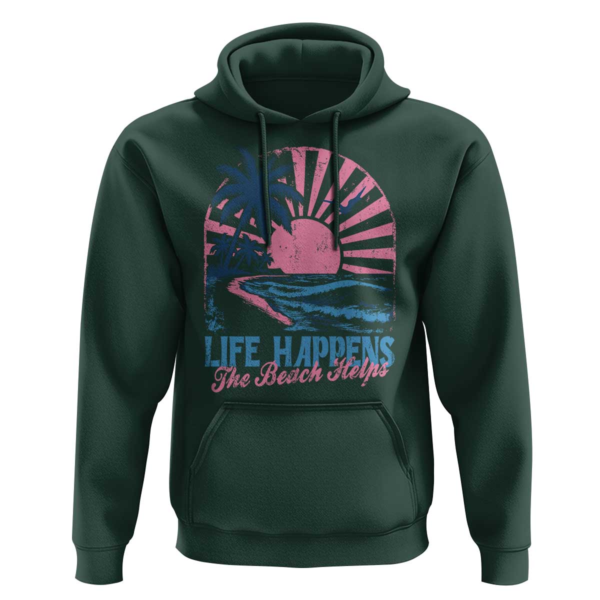 Life Happens The Beach Helps Hoodie Retro Coastal Ocean Therapy Cute Summer Vibes - Wonder Print Shop