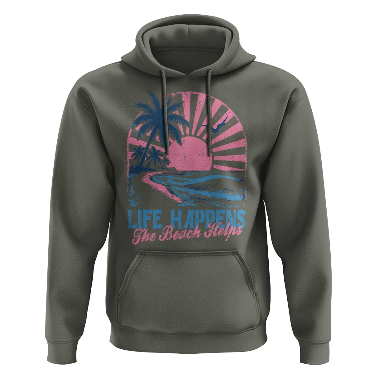 Life Happens The Beach Helps Hoodie Retro Coastal Ocean Therapy Cute Summer Vibes - Wonder Print Shop