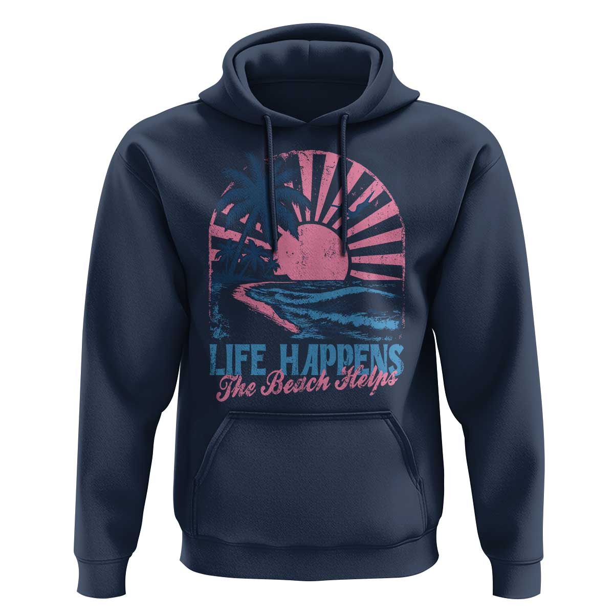 Life Happens The Beach Helps Hoodie Retro Coastal Ocean Therapy Cute Summer Vibes - Wonder Print Shop