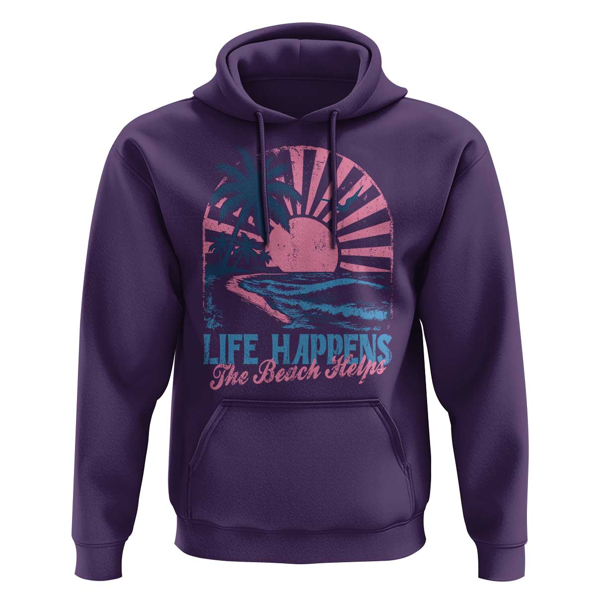 Life Happens The Beach Helps Hoodie Retro Coastal Ocean Therapy Cute Summer Vibes - Wonder Print Shop