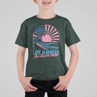 Life Happens The Beach Helps T Shirt For Kid Retro Coastal Ocean Therapy Cute Summer Vibes - Wonder Print Shop