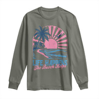 Life Happens The Beach Helps Long Sleeve Shirt Retro Coastal Ocean Therapy Cute Summer Vibes - Wonder Print Shop
