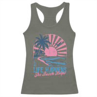 Life Happens The Beach Helps Racerback Tank Top Retro Coastal Ocean Therapy Cute Summer Vibes - Wonder Print Shop