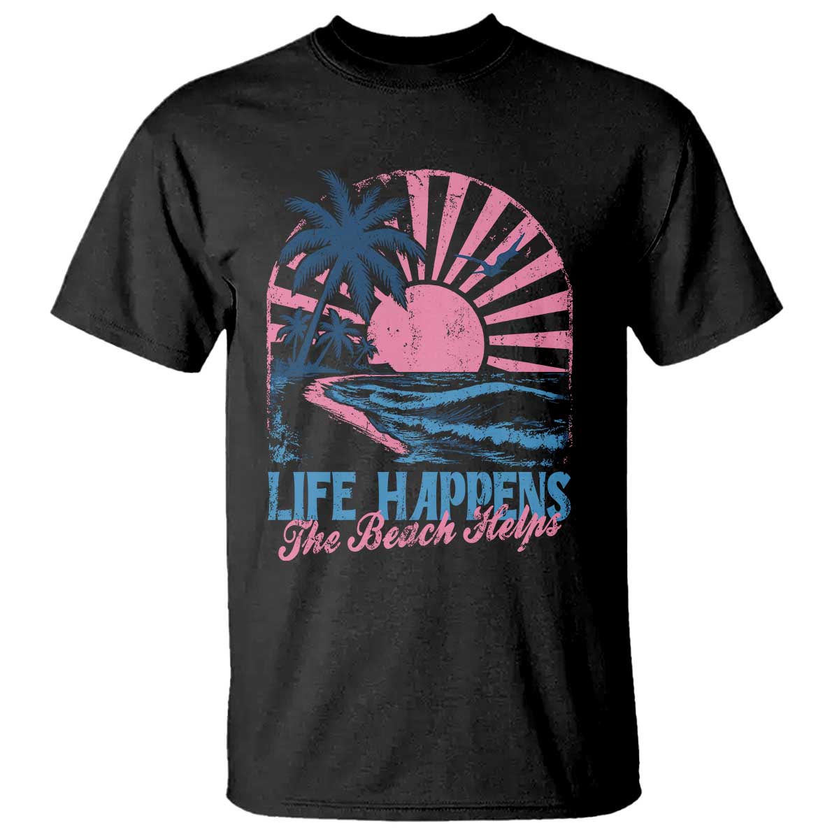 Life Happens The Beach Helps T Shirt Retro Coastal Ocean Therapy Cute Summer Vibes - Wonder Print Shop
